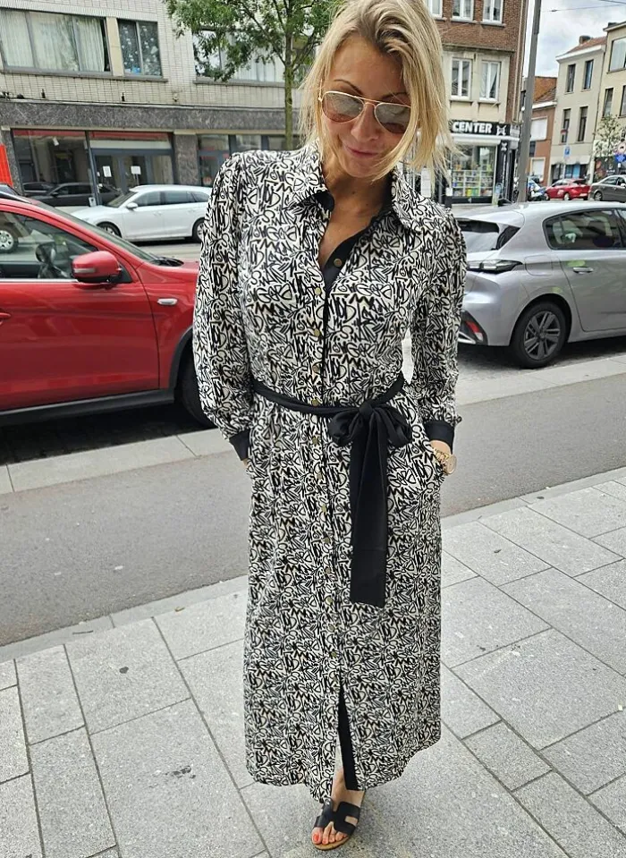 K-design Kleed X131 Maxi Jurk Met Tekst Print En Riem (Geleverd) p629 Cheap