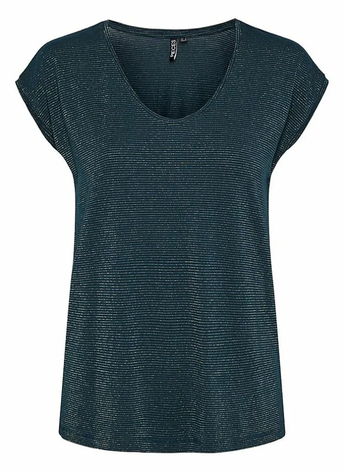 Pieces T-Shirt Van - Pcbillo Noos (Lurex Lijntjes) Bestseller! Reflecting pond Cheap